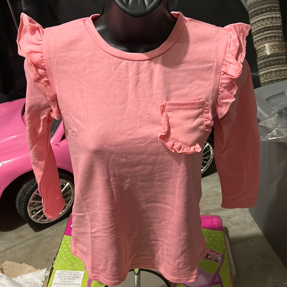 BesserBay Girls Fall Flutter Shoulder Long Sleeve Shirt with Chest Pocket Pink